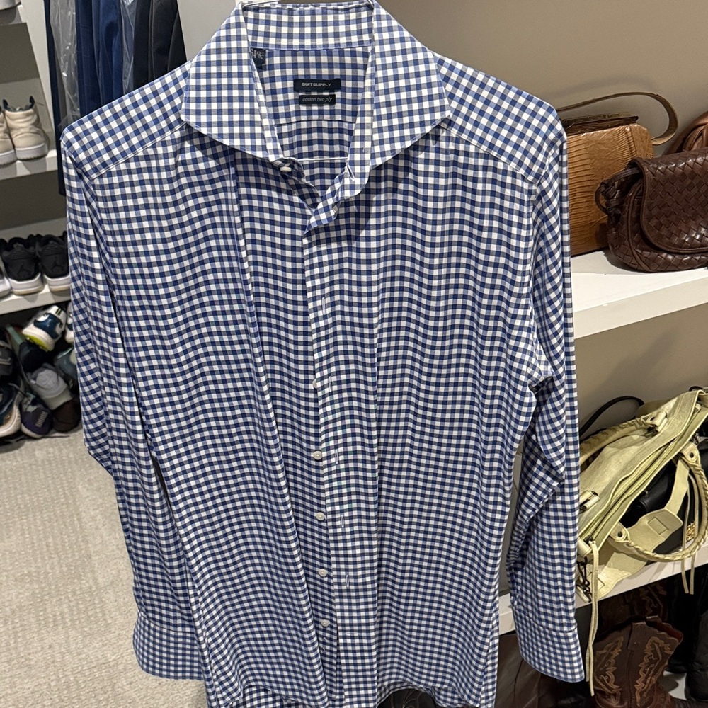 Suitsupply Men's Blue Checkered Shirt (17L)